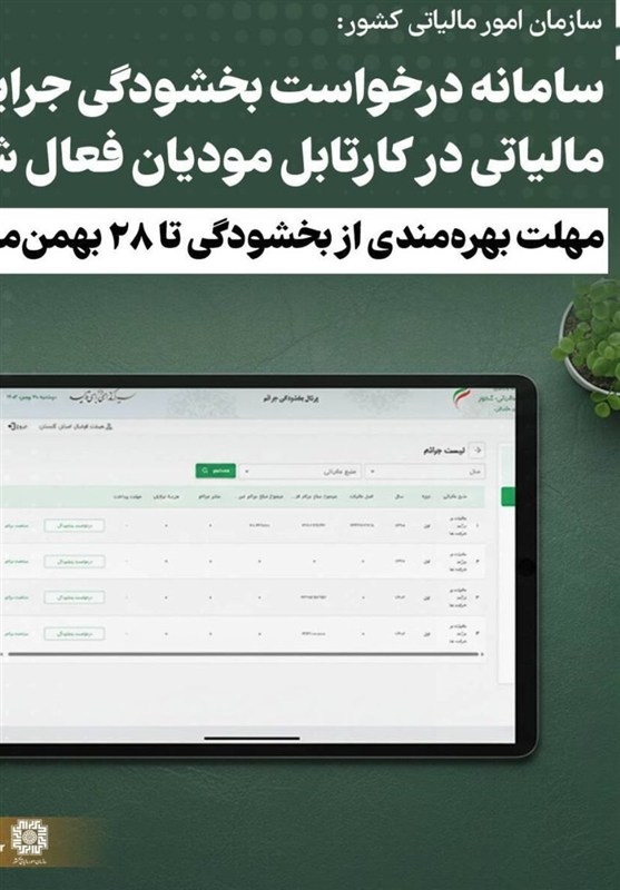 سامانه درخواست بخشودگی جرایم مالیاتی در کارتابل مؤدیان فعال شد